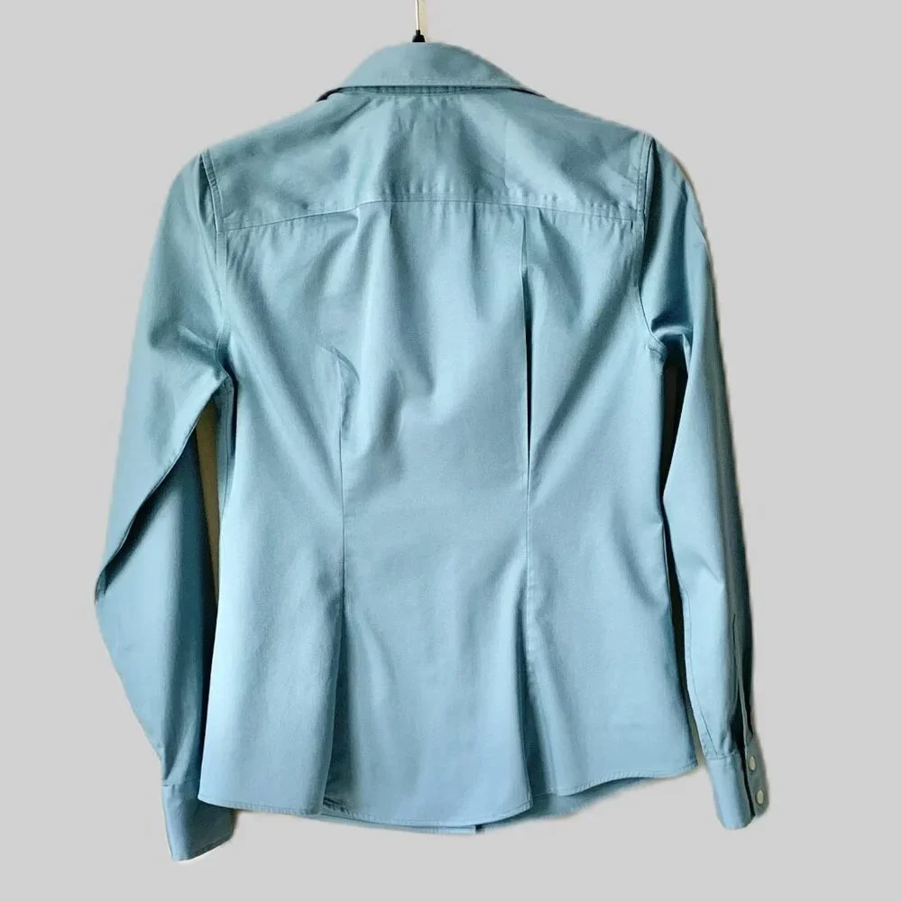 GUC Banana Republic Fitted LS Non-Iron Sateen Shirt, Size 2, Blue/Green